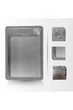 Özel Tasarımlı 304 Paslanmaz Çelik Kesme Tahtası 3lü set (Saklama Kılıfı, Kesme Tahtası ve Silikon Kaydırmaz Mat)1,5 mm Kalınlık, 23 X 34 cm Yıkanabilir, Gıda Temasına Uygun, Hijyenik