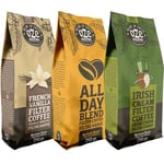 Ozeline Aromalı Filtre Kahve Tanışma Seti – Çekirdek Kahve – 3’lü 250 g – Irish Cream, All Day Blend, Vanilya