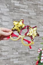 P.E.K.Shop Yılbaşı Parti Gözlüğü Pullu Yıldız Şekilli Kırmızı Gold Pullu Gözlük