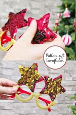 P.E.K.Shop Yılbaşı Parti Gözlüğü Pullu Yıldız Şekilli Kırmızı Gold Pullu Gözlük