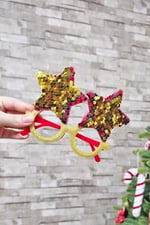 P.E.K.Shop Yılbaşı Parti Gözlüğü Pullu Yıldız Şekilli Kırmızı Gold Pullu Gözlük