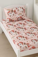 Pamuklu Bebek Çocuk Lastikli Çarşaf ve Yastık Kılıfı 60x120 cm, Pembe Unicorn