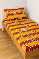 Pamuklu Bebek Çocuk Lastikli Çarşaf ve Yastık Kılıfı 90x180 cm, Sarı Kırmızı