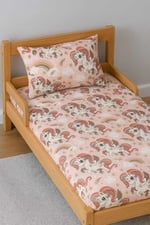 Pamuklu Bebek Çocuk Lastikli Çarşaf ve Yastık Kılıfı 60x120 cm, Pembe Unicorn
