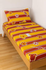 Pamuklu Bebek Çocuk Lastikli Çarşaf ve Yastık Kılıfı 80x120 cm, Sarı Kırmızı