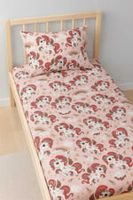 Pamuklu Bebek Çocuk Lastikli Çarşaf ve Yastık Kılıfı 70x170 cm, Yeni Pembe Unicorn