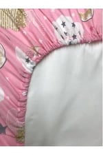 Pamuklu Bebek ve Çocuk Lastikli Çarşaf ve Yastık Kılıfı, 60x120 cm, Pembe Bulutlu Desenli