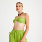 Pamuklu Dokuma Müslin Düğüm Crop Top, Arkası Lastikli Geniş Paça Pantolon, 2'li Takım | Müslin Plaj Takım | Kadın Müslin Alt Üst Takım