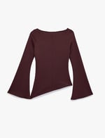 Pamuklu Drapeli Asimetrik Kesim Uzun İspanyol Kol Tişört - Bedenler: S, X Small, M, L, X Large, XXL