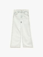 Pamuklu Normal Bel Zımba Detaylı Geniş Paça Denim Pantolon - Wide Leg Jeans