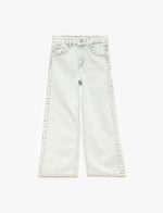 Pamuklu Normal Bel Zımba Detaylı Geniş Paça Denim Pantolon - Wide Leg Jeans