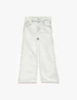 Pamuklu Normal Bel Zımba Detaylı Geniş Paça Denim Pantolon - Wide Leg Jeans