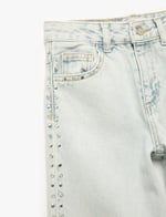 Pamuklu Normal Bel Zımba Detaylı Geniş Paça Denim Pantolon - Wide Leg Jeans