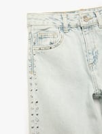Pamuklu Normal Bel Zımba Detaylı Geniş Paça Denim Pantolon - Wide Leg Jeans