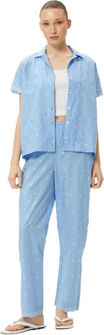 Pamuklu Pijama Altı Düz Paça Beli Lastikli Nakışlı