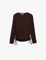 Pamuklu Slim Fit Uzun Kollu Bisiklet Yaka Yanları Büzgülü Bağlamalı Tişört - Bedenler: M, L, XXL