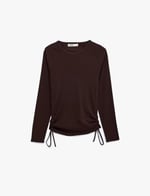 Pamuklu Slim Fit Uzun Kollu Bisiklet Yaka Yanları Büzgülü Bağlamalı Tişört - Bedenler: M, L, XXL