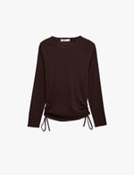 Pamuklu Slim Fit Uzun Kollu Bisiklet Yaka Yanları Büzgülü Bağlamalı Tişört - Bedenler: M, L, XXL