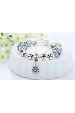 Pandora Tarz, Yeni Trend, Mavi Taşlı Charm Bileklik, Ahşap Kutu Içerisinde, Yeni Yıl, Yılbaşı Hediye takıNM322