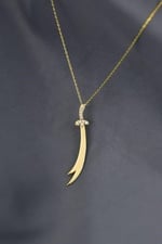 Papatya Silver 925 Ayar Gümüş Gold Kaplama Dikey Taşlı Zülfikar Kılıç Kolye