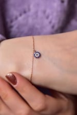 Papatya Silver 925 Ayar Gümüş Rose Kaplama Zirkon Taşlı Nazar Boncuğu Bileklik