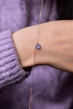 Papatya Silver 925 Ayar Gümüş Rose Kaplama Zirkon Taşlı Nazar Boncuğu Bileklik