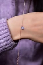 Papatya Silver 925 Ayar Gümüş Rose Kaplama Zirkon Taşlı Nazar Boncuğu Bileklik