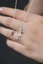 Papatya Silver 925 Ayar Kadın Anne Ve Kız Çocuk Model Rodyum Kaplama Gümüş Kolye