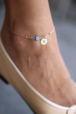 Papatya Silver 925 Ayar Nazar Boncuklu E Harfli Plaka Gümüş Halhal