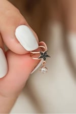 Papatya Silver 925 Ayar Siyah Taşlı Yıldız Kıkırdak Gümüş Küpe Rose Altın