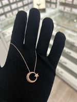 Papatya Silver Ay Yıldız Figürlü Rose Altın Kaplama Nano Zirkon Kolye