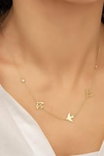 Papatya Silver Kirlangıç Dansı Kolye. Altın Kaplama Nano Zirkon Taşlı Üç Kırlangıç Figürlü Gümüş Kolye