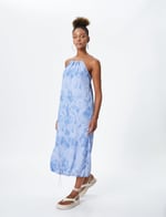 Parachute Maxi Dress Halter Neck Drawstring at Hem Pockets Tie-Dye Patterned