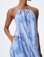 Parachute Maxi Dress Halter Neck Drawstring at Hem Pockets Tie-Dye Patterned