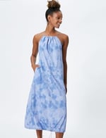 Parachute Maxi Dress Halter Neck Drawstring at Hem Pockets Tie-Dye Patterned