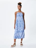 Parachute Maxi Dress Halter Neck Drawstring at Hem Pockets Tie-Dye Patterned
