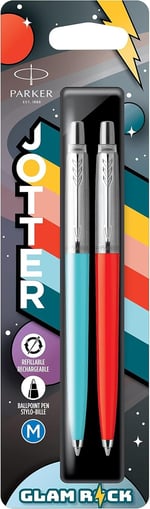 Parker Jotter Originals Tükenmez Kalemler | Glam Rock Koleksiyonu | Azure Mavisi ve Vermilion | Mavi Mürekkep | 2'li Paket