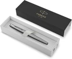 Parker Jotter Paslanmaz Çelik Krom Tasarımlı Dolma Kalem, Orta Kalınlıkta Uç, Mavi Mürekkep