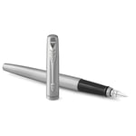 Parker Jotter Paslanmaz Çelik Krom Tasarımlı Dolma Kalem, Orta Kalınlıkta Uç, Mavi Mürekkep