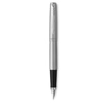 Parker Jotter Paslanmaz Çelik Krom Tasarımlı Dolma Kalem, Orta Kalınlıkta Uç, Mavi Mürekkep
