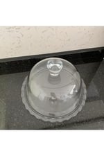 Paşabahçe Kek Servis Kabı ve Kapağı, Şeffaf Cam, Dalga Desenli Taban