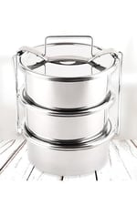 Paslanmaz Çelik 15x6cm 3 Kaplı Isıtılabilir Sefer Tası 3-4 Kişilik Yemek Taşıma Kabı 2.2 LT 750ml X3