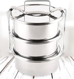 Paslanmaz Çelik 15x6cm 3 Kaplı Isıtılabilir Sefer Tası 3-4 Kişilik Yemek Taşıma Kabı 2.2 LT 750ml X3