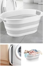 Pazar Kapısı Katlanabilir Silikon Akordiyon Çamaşır Sepeti Sele (40 Litre) - Seçenekler: 27 Litre, 40 Litre