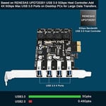 PCIE 4 Bağlantı Noktalı Süper Hızlı 5Gbps USB 3.0 Genişletme Kartı, Windows 11, 10, 8.x, 7, Vista, XP Masaüstü Bilgisayarlar, Dahili FebSmart Kendinden Güç Teknolojisi, Ek Güç Kaynağına Gerek