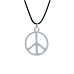Peace Barış İşareti Deri ip Kolye - Gümüş Kaplama - Kadın Erkek Kolye - No:837
