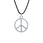 Peace Barış İşareti Deri ip Kolye - Gümüş Kaplama - Kadın Erkek Kolye - No:837