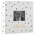 Pearhead Hello Baby Fotoğraf Albümü, Yeni ve Bekleyen Ebeveynler için Bebek Kitabı Hatırası, Cinsiyetsiz Bebek Aksesuarı, 200 Fotoğraf Tutar, Siyah ve Altın Puantiyeli