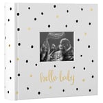 Pearhead Hello Baby Fotoğraf Albümü, Yeni ve Bekleyen Ebeveynler için Bebek Kitabı Hatırası, Cinsiyetsiz Bebek Aksesuarı, 200 Fotoğraf Tutar, Siyah ve Altın Puantiyeli