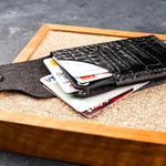 PELLE CRAFT EL YAPIMI MİNİMAL DİKEY KARTLIK SİYAH KROKODİL DESEN